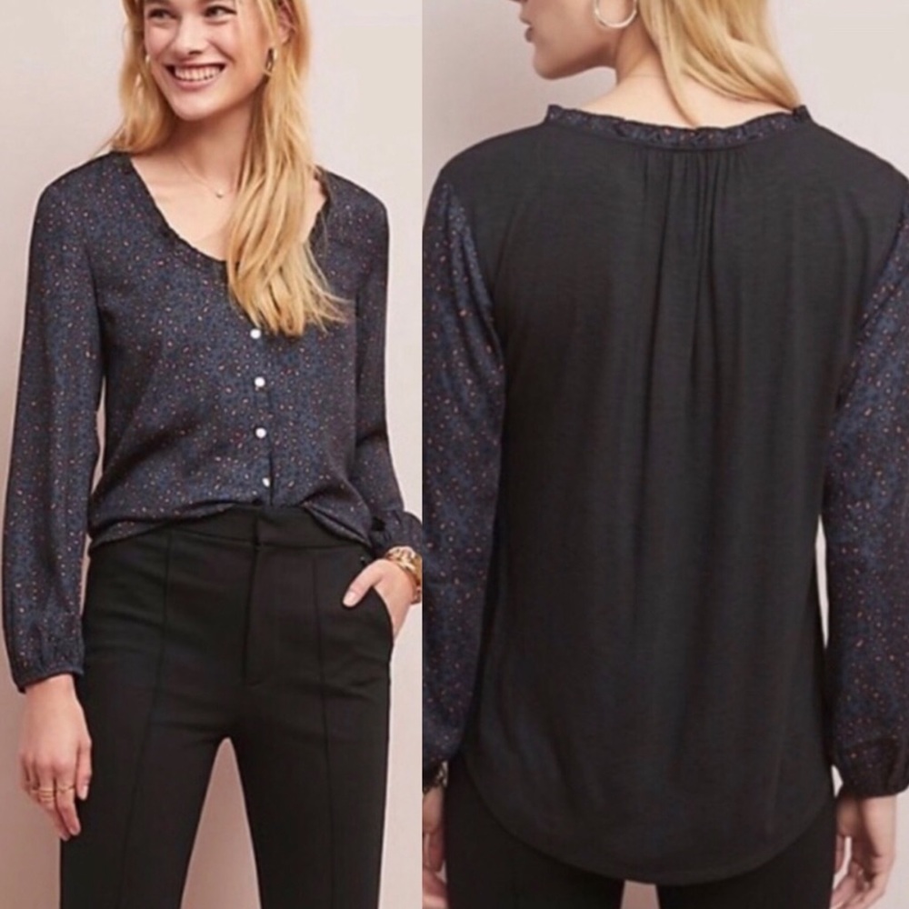 Anthro Dolan Marilyn animal print contrast blouse